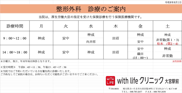 整形外科の外来診療担当医表